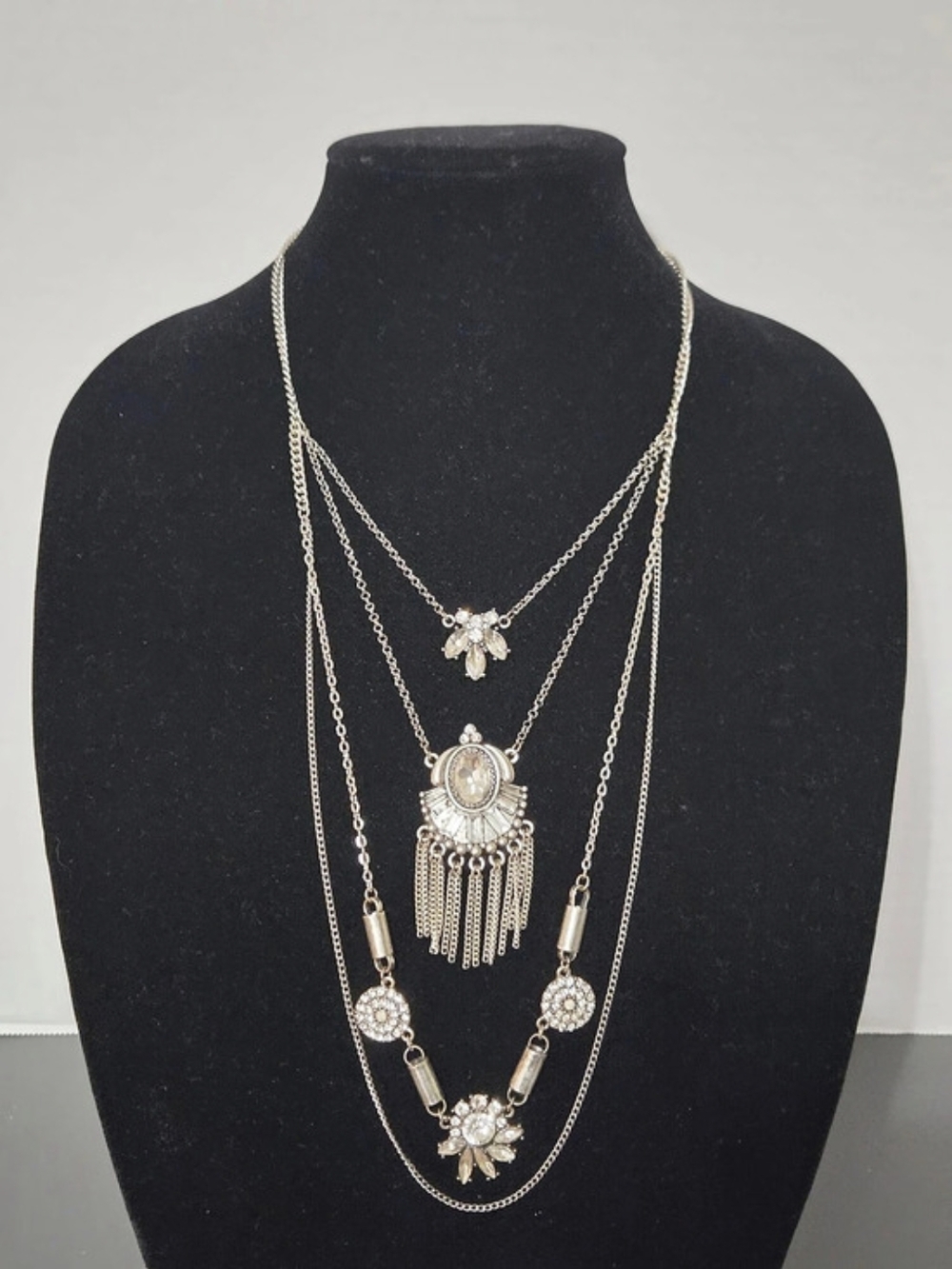 Layered Statement Necklace in Gold & Silver Like New